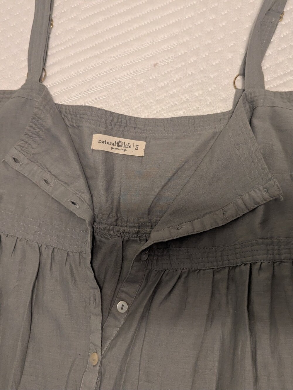 NATURAL LIFE Sleeveless Button-Front Midi SunDress in Light Gray